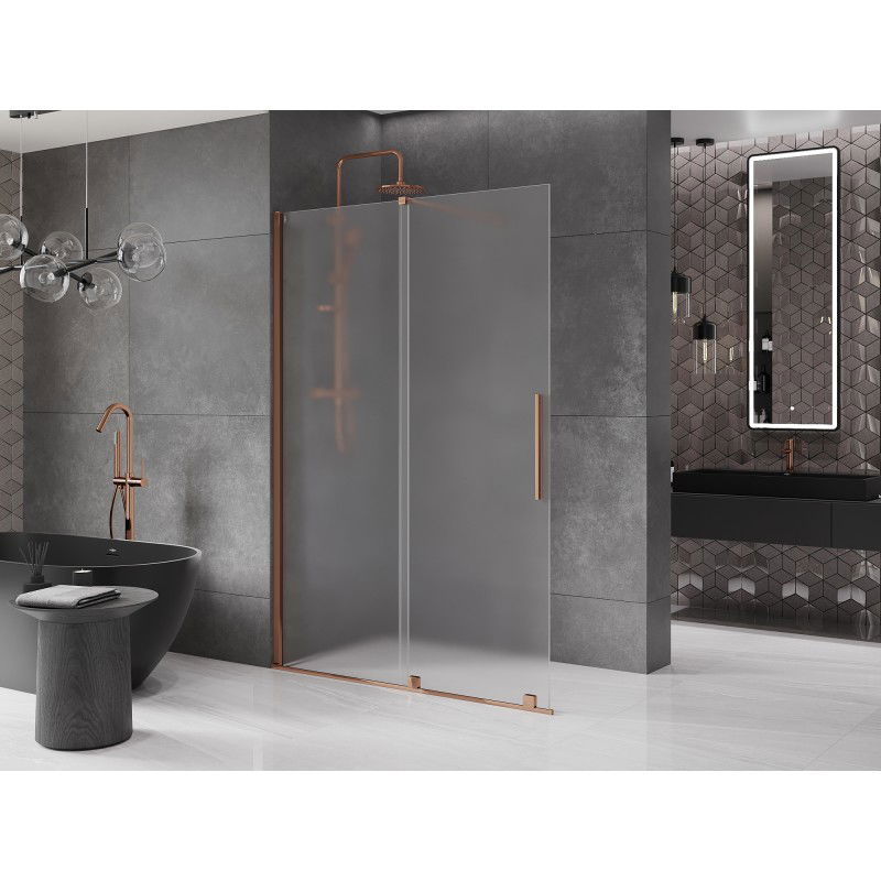 Mexen Velar sliding shower wall Walk-in 160 x 200 cm, frost 8 mm, rose gold - 871-160-000-33-60