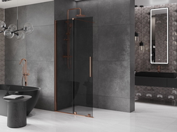 Mexen Velar sliding shower wall Walk-in 85 x 200 cm, graphite 8 mm, rose gold - 871-085-000-43-60