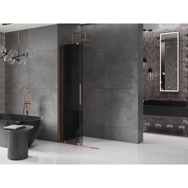Mexen Velar sliding shower wall Walk-in 85 x 200 cm, graphite 8 mm, rose gold - 871-085-000-43-60