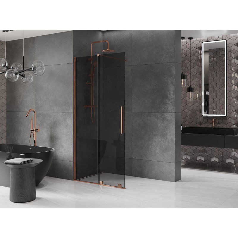 Mexen Velar sliding shower wall Walk-in 90 x 200 cm, graphite 8 mm, rose gold - 871-090-000-43-60
