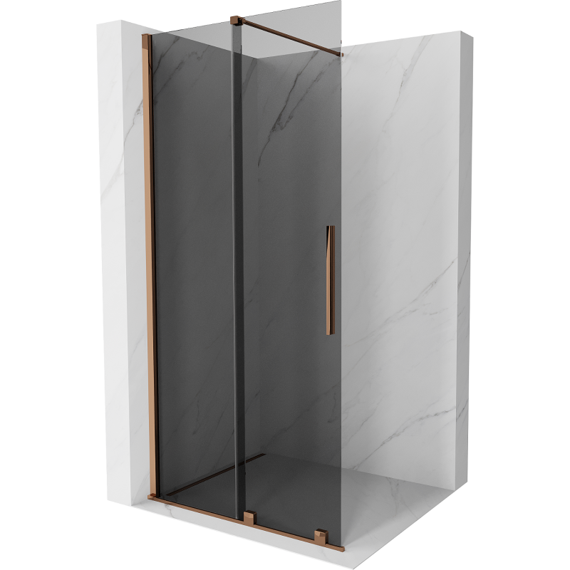 Mexen Velar sliding shower wall Walk-in 90 x 200 cm, graphite 8 mm, rose gold - 871-090-000-43-60