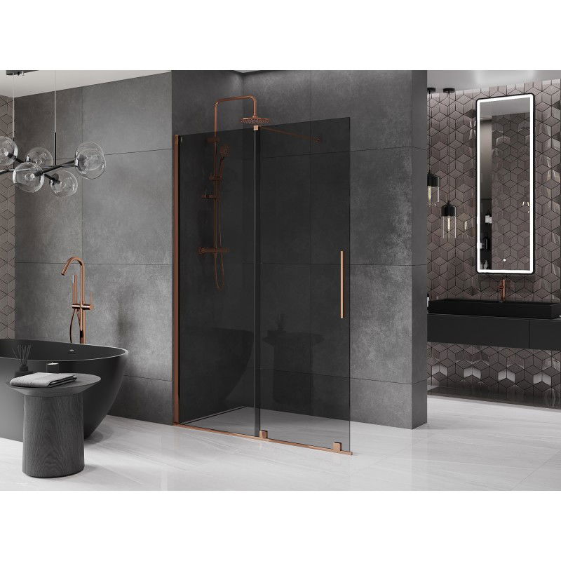 Mexen Velar sliding shower wall Walk-in 150 x 200 cm, graphite 8 mm, rose gold - 871-150-000-43-60