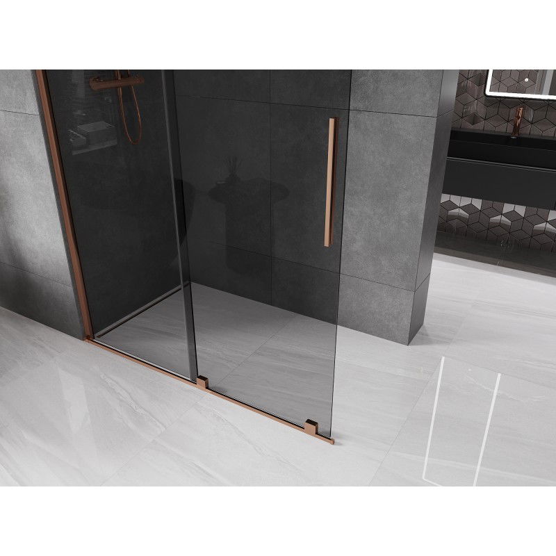 Mexen Velar sliding shower wall Walk-in 150 x 200 cm, graphite 8 mm, rose gold - 871-150-000-43-60