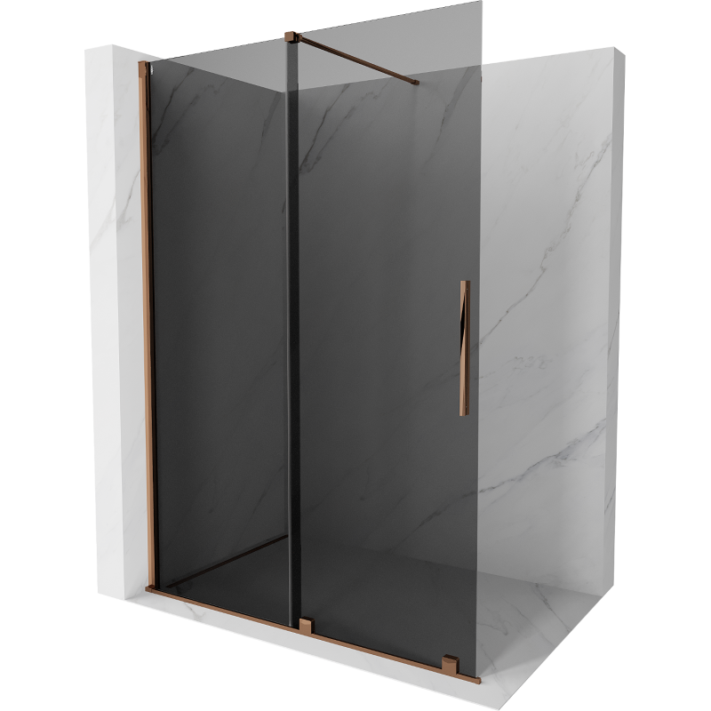 Mexen Velar sliding shower wall Walk-in 160 x 200 cm, graphite 8 mm, rose gold - 871-160-000-43-60