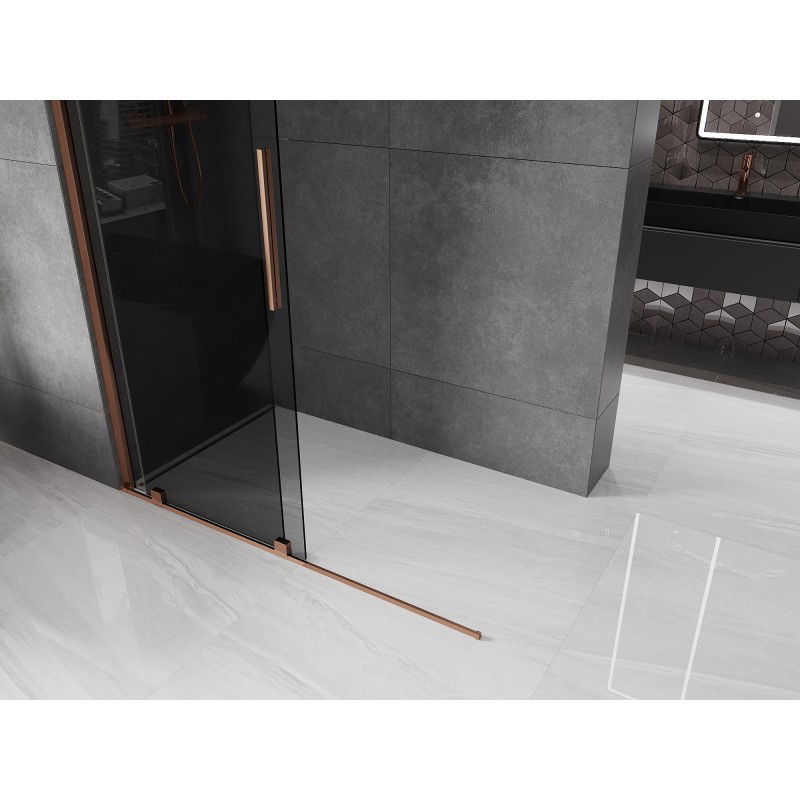 Mexen Velar sliding shower screen Walk-in 140 x 200 cm, graphite 8 mm, rose gold - 871-140-000-43-60