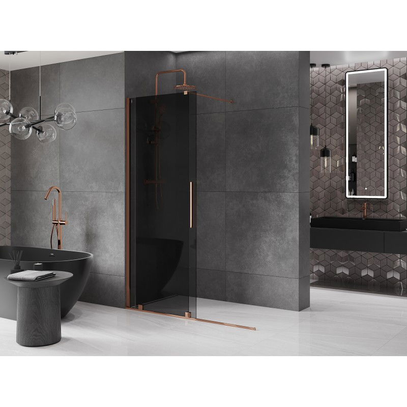 Mexen Velar sliding shower wall Walk-in 150 x 200 cm, graphite 8 mm, rose gold - 871-150-000-43-60
