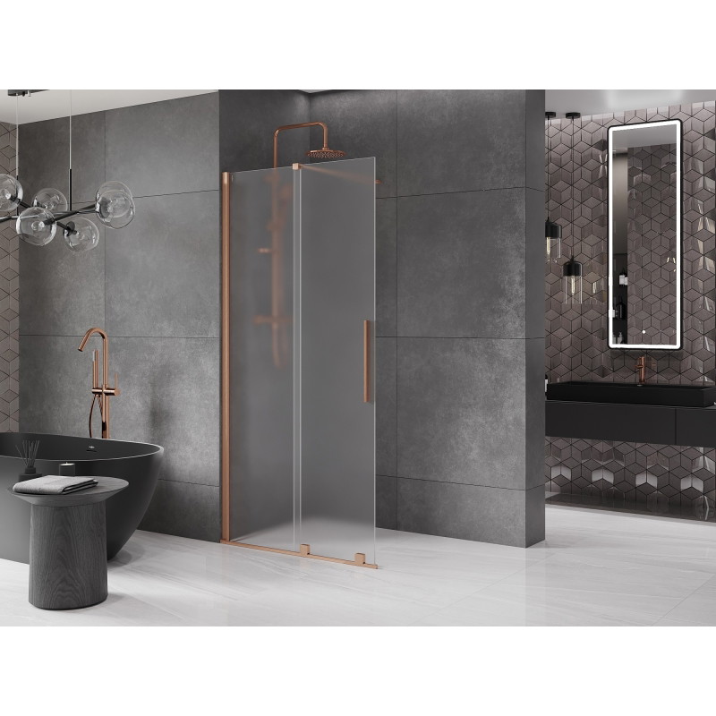 Mexen Velar sliding walk-in shower panel 110 x 200 cm, frost 8 mm, brushed copper - 871-110-000-33-65