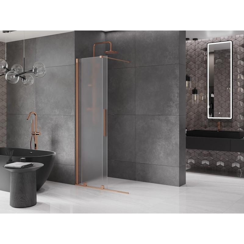 Mexen Velar sliding walk-in shower panel 110 x 200 cm, frost 8 mm, brushed copper - 871-110-000-33-65