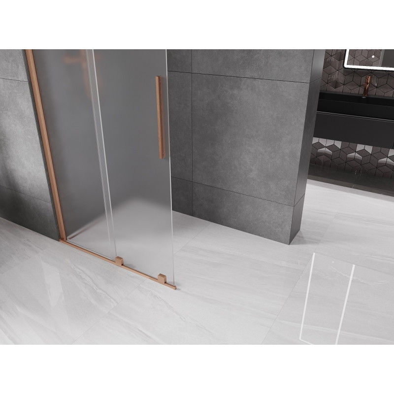 Mexen Velar sliding walk-in shower panel 110 x 200 cm, frost 8 mm, brushed copper - 871-110-000-33-65