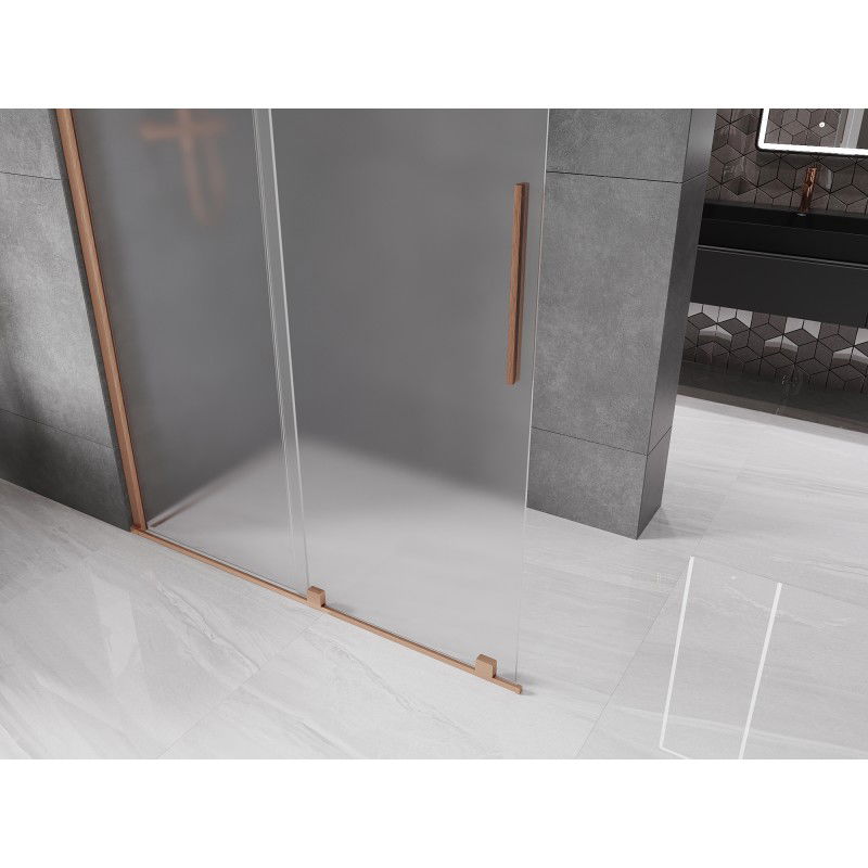 Mexen Velar Walk-in Sliding Shower Wall 140 x 200 cm, Frosted 8 mm, Brushed Copper - 871-140-000-33-65