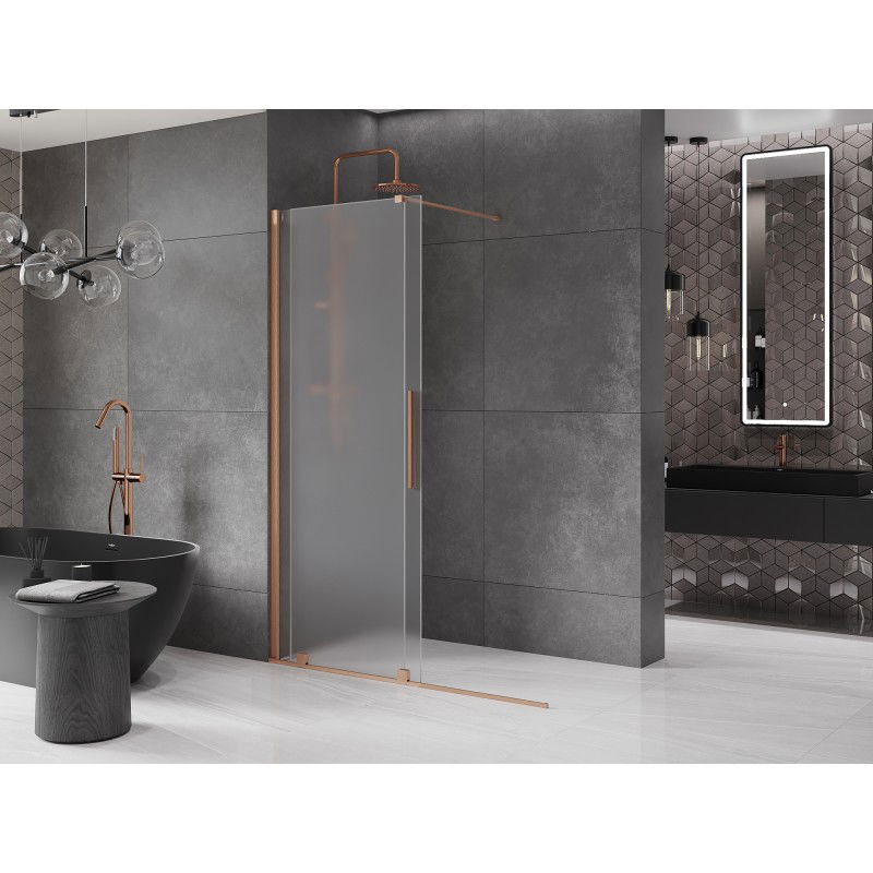 Mexen Velar sliding walk-in shower screen 150 x 200 cm, frost 8 mm, brushed copper - 871-150-000-33-65