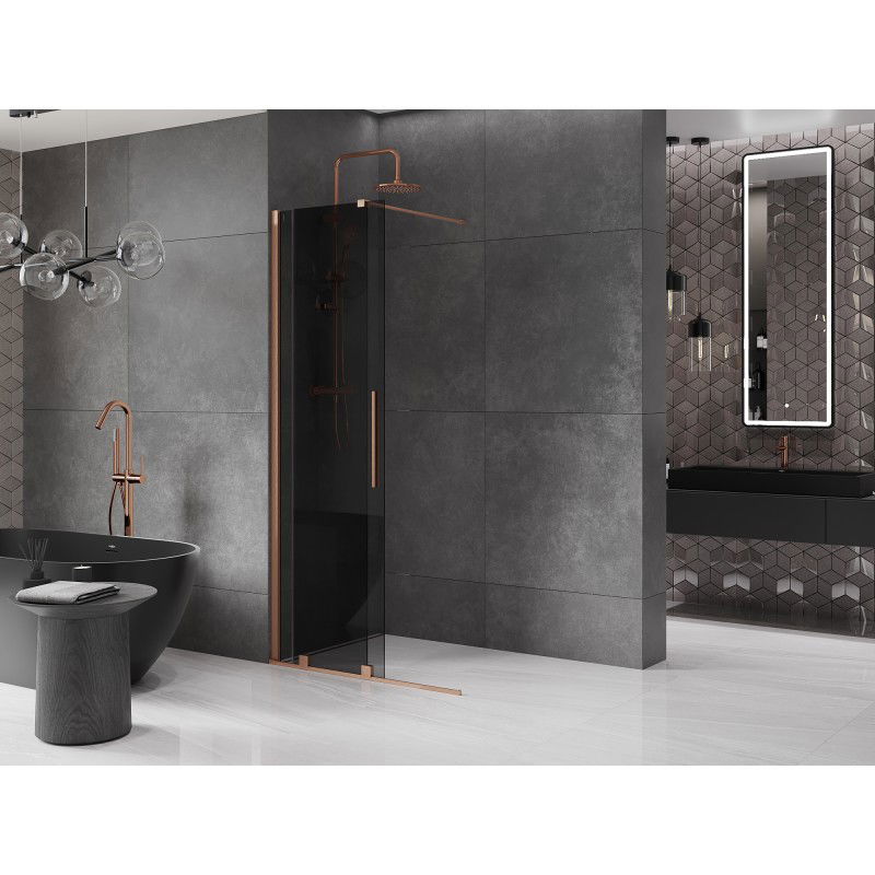 Mexen Velar Sliding Walk-in Shower Panel 90 x 200 cm, Graphite 8 mm, Brushed Copper - 871-090-000-43-65