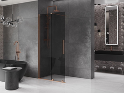 Mexen Velar sliding Walk-in shower wall 120 x 200 cm, graphite 8 mm, brushed copper - 871-120-000-43-65