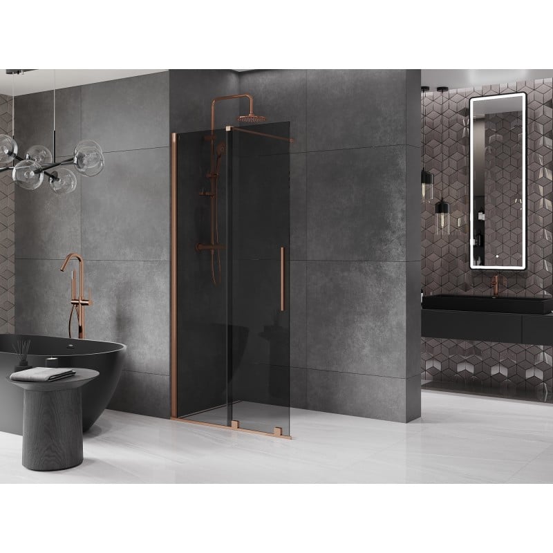 Mexen Velar sliding shower screen Walk-in 100 x 200 cm, graphite 8 mm, brushed copper - 871-100-000-43-65
