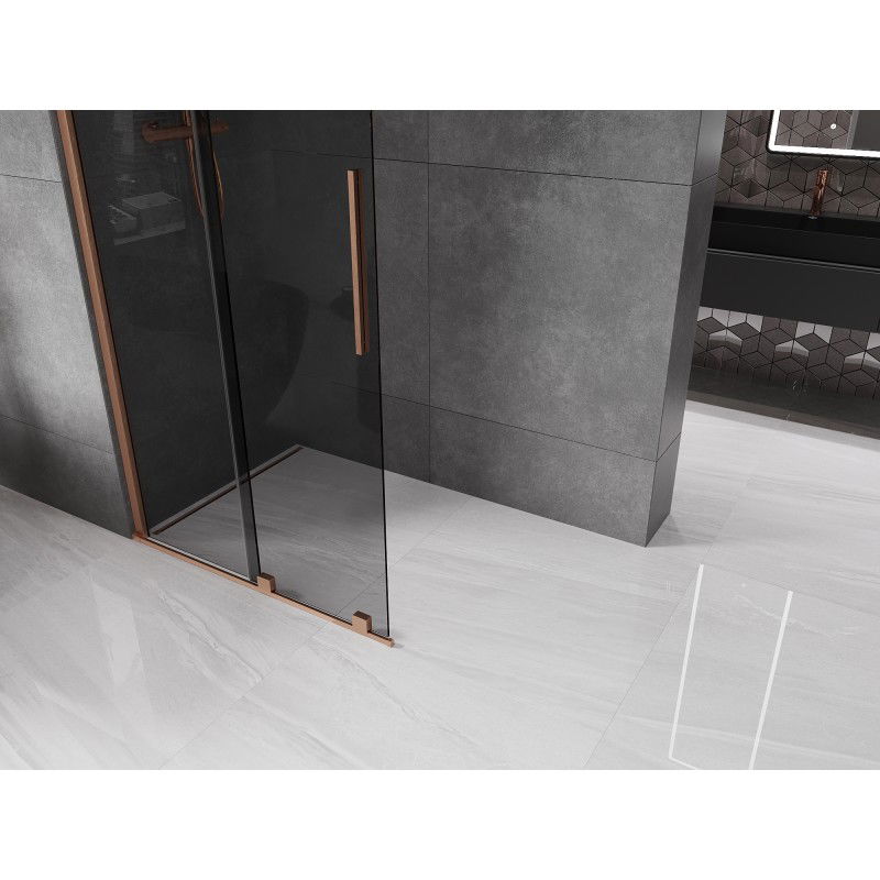 Mexen Velar sliding shower screen Walk-in 100 x 200 cm, graphite 8 mm, brushed copper - 871-100-000-43-65