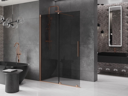 Mexen Velar sliding shower wall Walk-in 130 x 200 cm, graphite 8 mm, brushed copper - 871-130-000-43-65