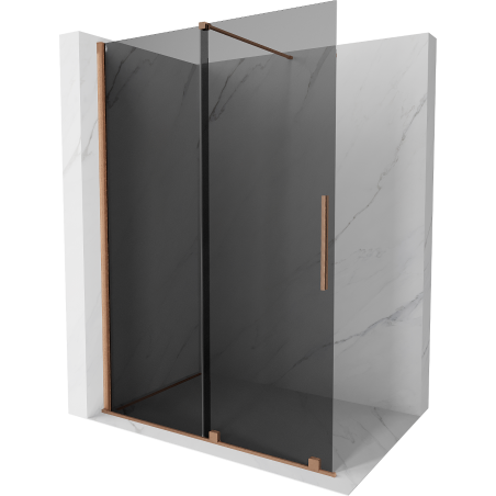 Mexen Velar sliding shower wall Walk-in 140 x 200 cm, graphite 8 mm, brushed copper - 871-140-000-43-65