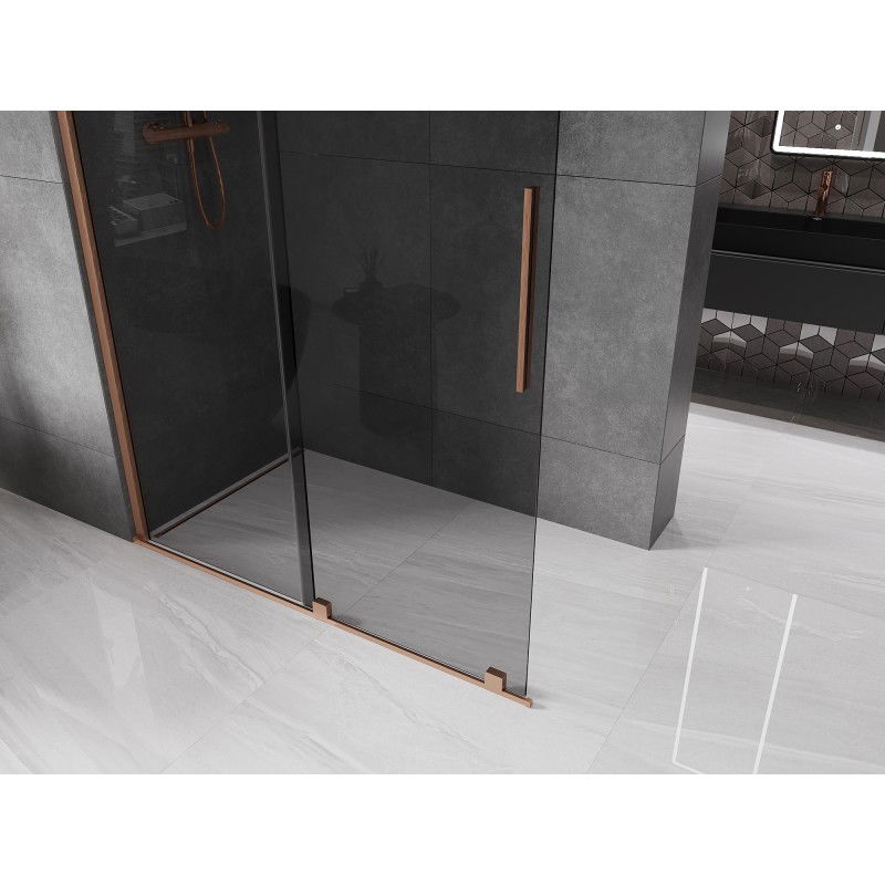 Mexen Velar sliding shower wall Walk-in 140 x 200 cm, graphite 8 mm, brushed copper - 871-140-000-43-65