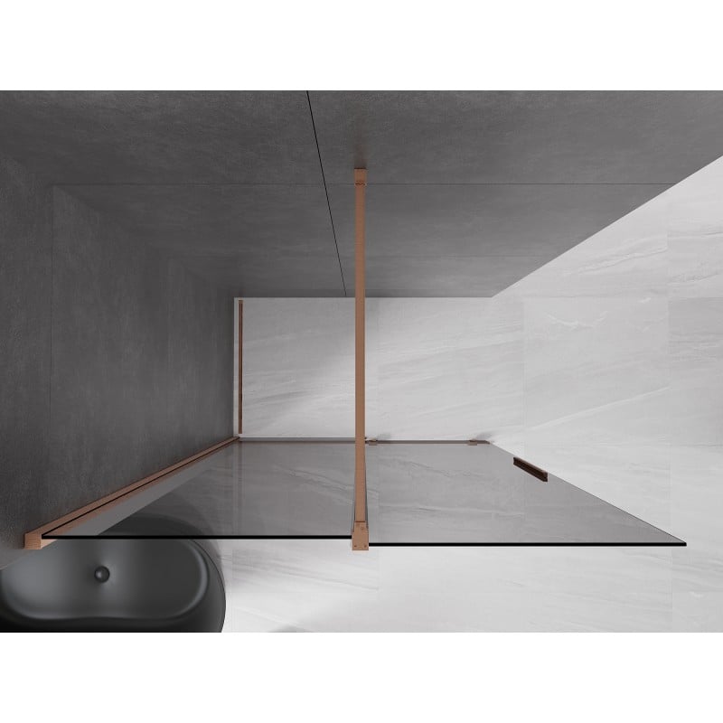 Mexen Velar sliding shower wall Walk-in 140 x 200 cm, graphite 8 mm, brushed copper - 871-140-000-43-65