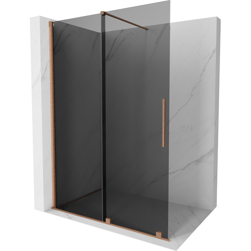 Mexen Velar sliding walk-in shower wall 160 x 200 cm, graphite 8 mm, brushed copper - 871-160-000-43-65
