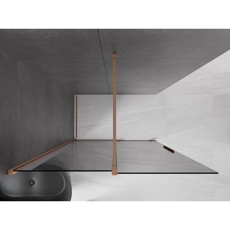 Mexen Velar sliding shower screen Walk-in 150 x 200 cm, graphite 8 mm, brushed copper - 871-150-000-43-65