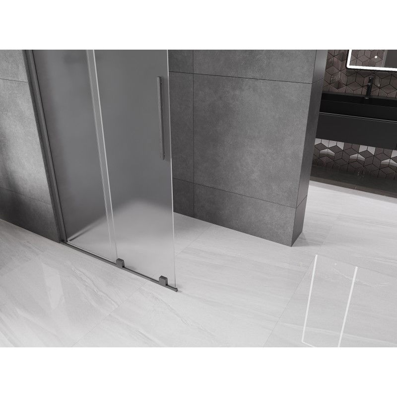Mexen Velar sliding shower wall Walk-in 80 x 200 cm, frost 8 mm, brushed gun gray - 871-080-000-33-66
