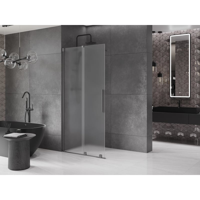 Mexen Velar Sliding Shower Wall Walk-in 90 x 200 cm, Frosted 8 mm, Brushed Gun Gray - 871-090-000-33-66
