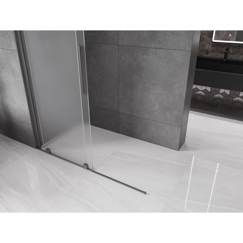 Mexen Velar sliding shower wall Walk-in 140 x 200 cm, frost 8 mm, brushed gun gray - 871-140-000-33-66