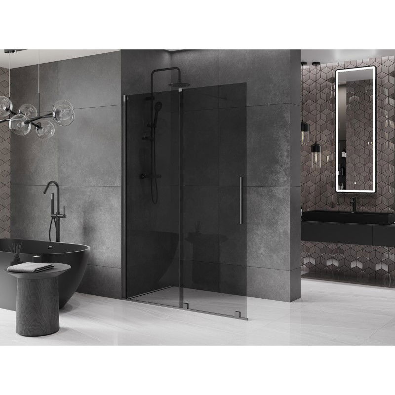 Mexen Velar sliding shower wall Walk-in 150 x 200 cm, graphite 8 mm, brushed gun gray - 871-150-000-43-66