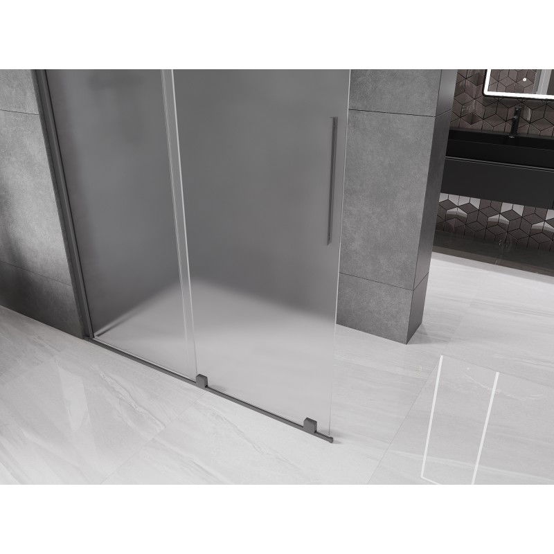 Mexen Velar sliding shower wall Walk-in 160 x 200 cm, frost 8 mm, gun metal - 871-160-000-33-95