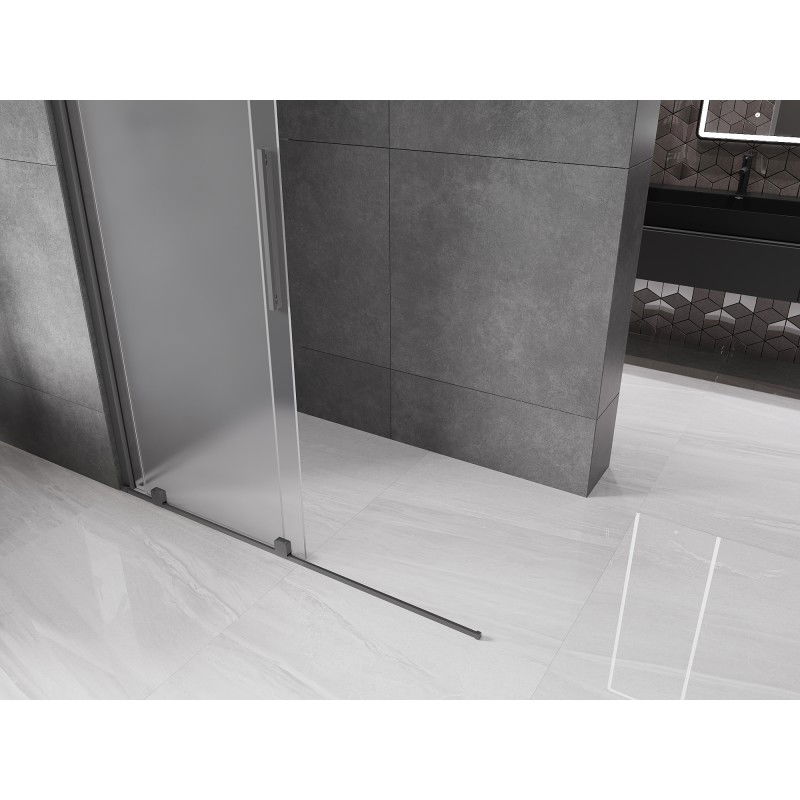 Mexen Velar sliding shower wall Walk-in 160 x 200 cm, frost 8 mm, gun metal - 871-160-000-33-95