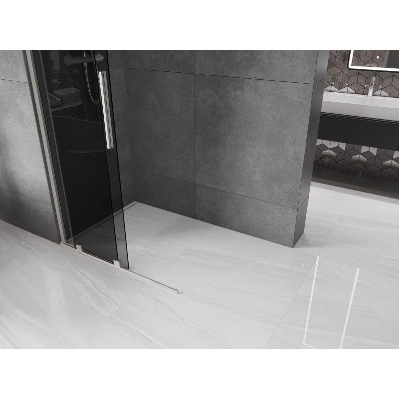 Mexen Velar Sliding Walk-in Shower Wall 70 x 200 cm, Graphite 8 mm, Brushed Nickel - 871-070-000-43-97