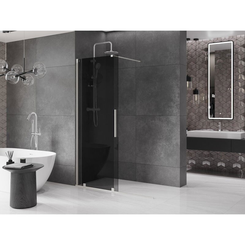 Mexen Velar sliding shower screen Walk-in 140 x 200 cm, graphite 8 mm, brushed nickel - 871-140-000-43-97