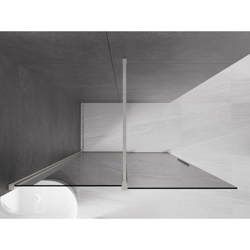 Mexen Velar sliding shower screen Walk-in 140 x 200 cm, graphite 8 mm, brushed nickel - 871-140-000-43-97