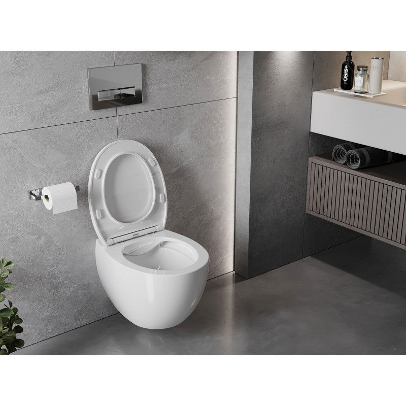 Mexen Egg Rimless toilet bowl with slim, soft-close duroplast seat, high gloss white - 30245000