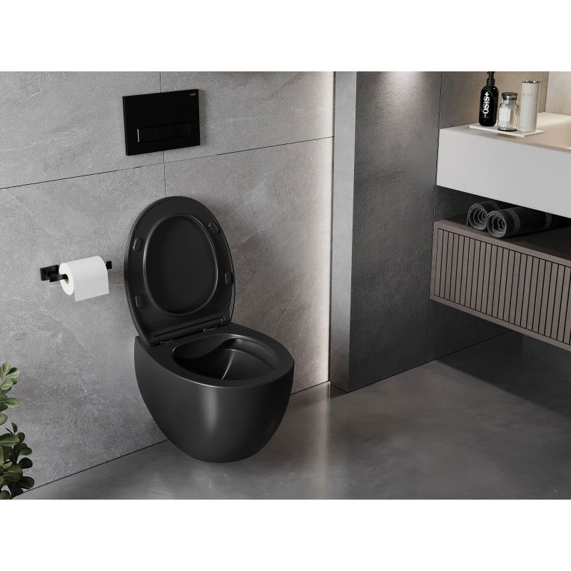 Mexen Egg Rimless Toilet Bowl with Soft-Close Slim Seat, Duroplast, Matte Black - 30245070