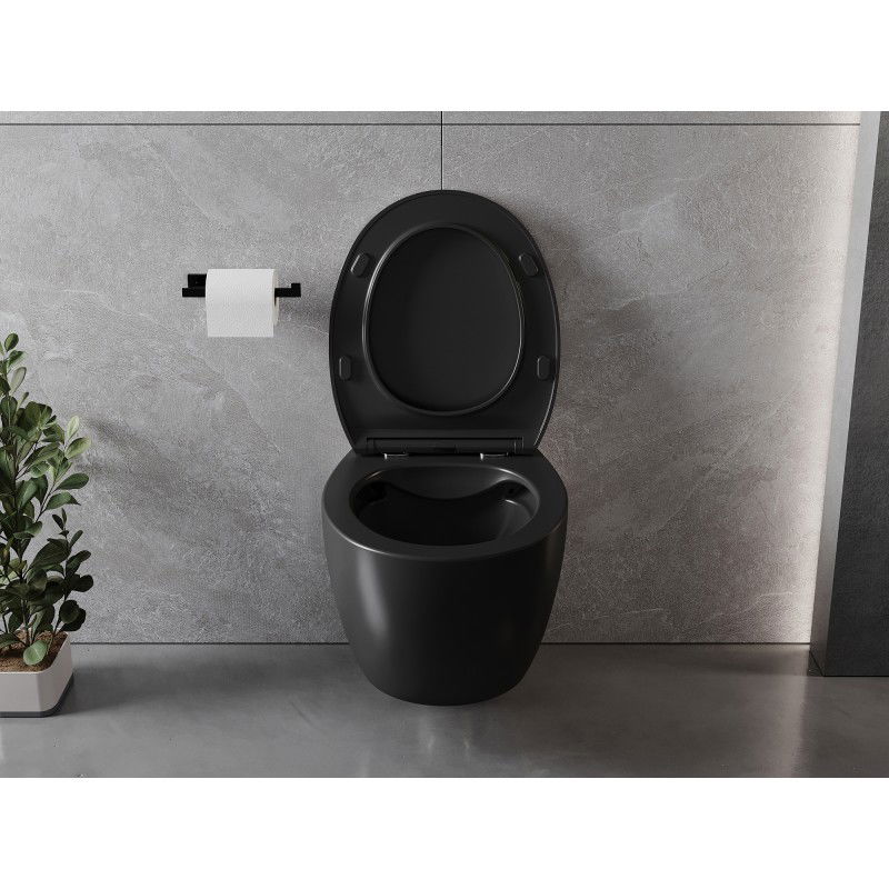 Mexen Egg Rimless Toilet Bowl with Soft-Close Slim Seat, Duroplast, Matte Black - 30245070