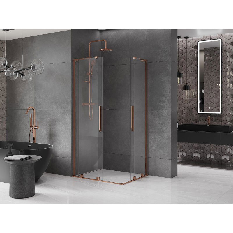 Mexen Velar L Duo sliding shower enclosure 90 x 80 cm, transparent, rose gold - 871-090-080-02-03-60