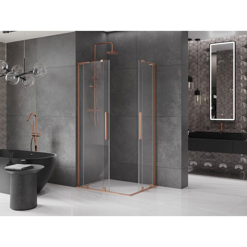 Mexen Velar L Duo sliding shower enclosure 100 x 90 cm, transparent, brushed copper - 871-100-090-02-03-65