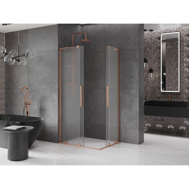 Mexen Velar L Duo Sliding Shower Enclosure 100 x 90 cm, Frosted, Brushed Copper - 871-100-090-02-33-65