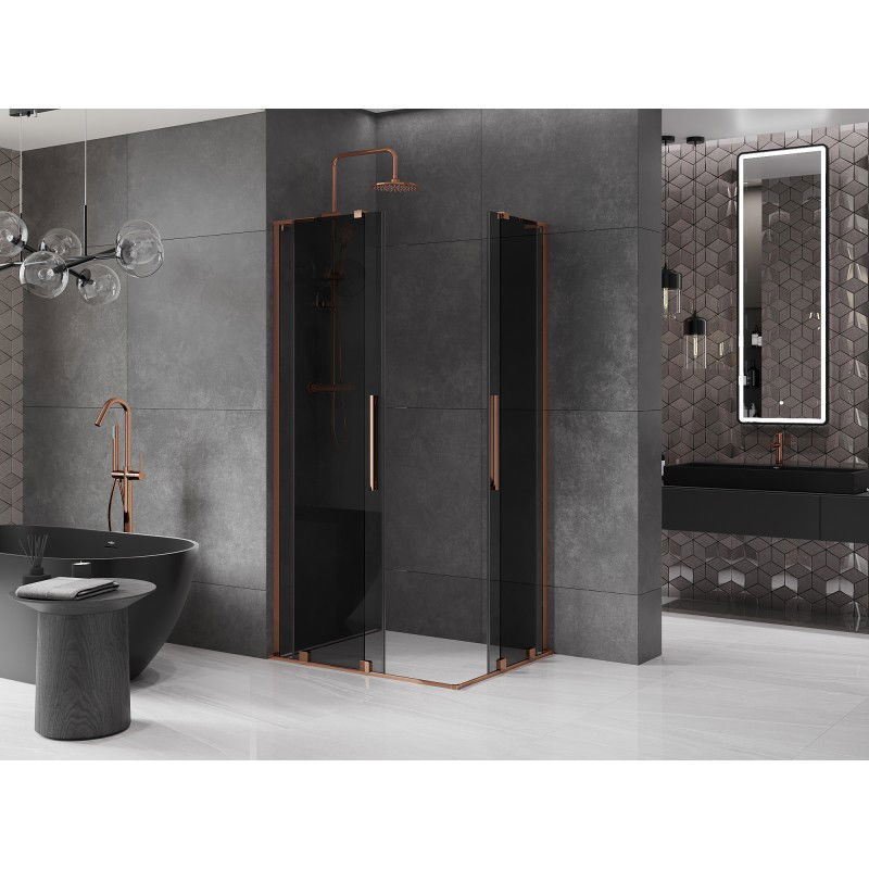 Mexen Velar L Duo sliding shower cabin 100 x 90 cm, graphite, rose gold - 871-100-090-02-43-60