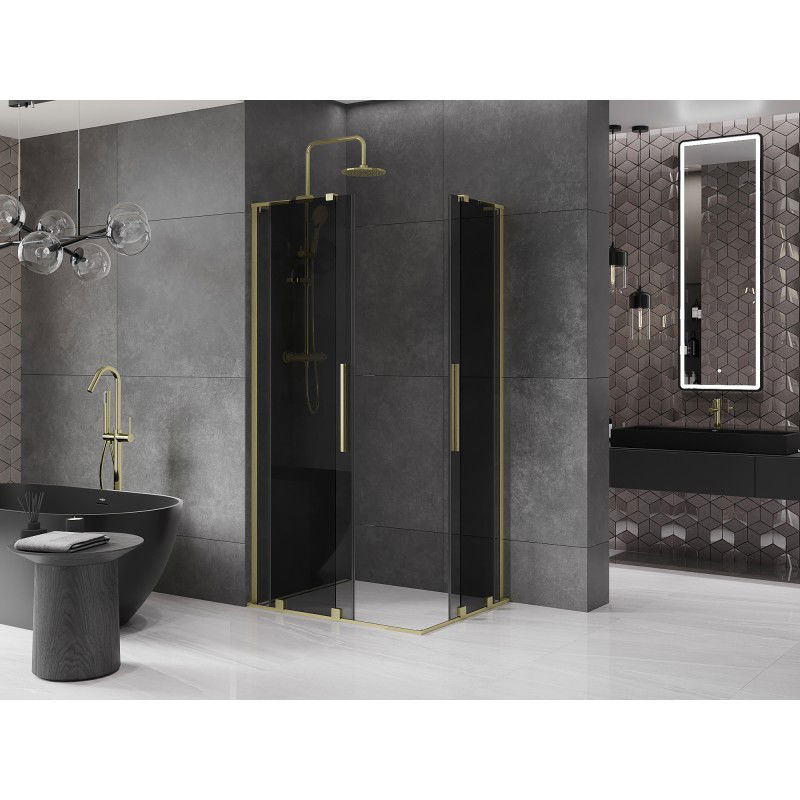 Mexen Velar L Duo sliding shower cabin 90 x 80 cm, graphite, brushed gold - 871-090-080-02-43-55