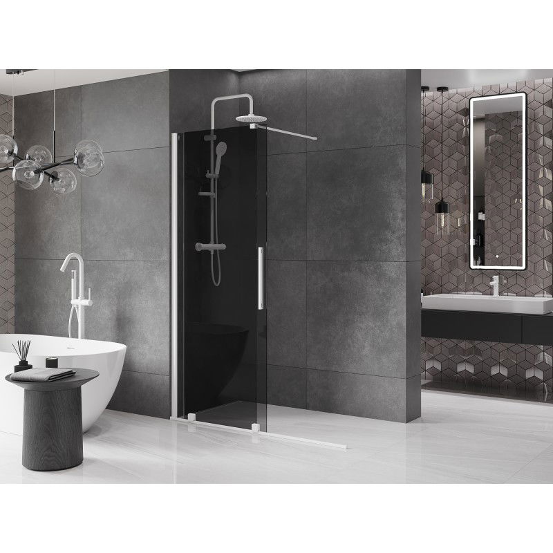 Mexen Velar sliding shower wall Walk-in 130 x 200 cm, graphite 8 mm, white - 871-130-000-43-20