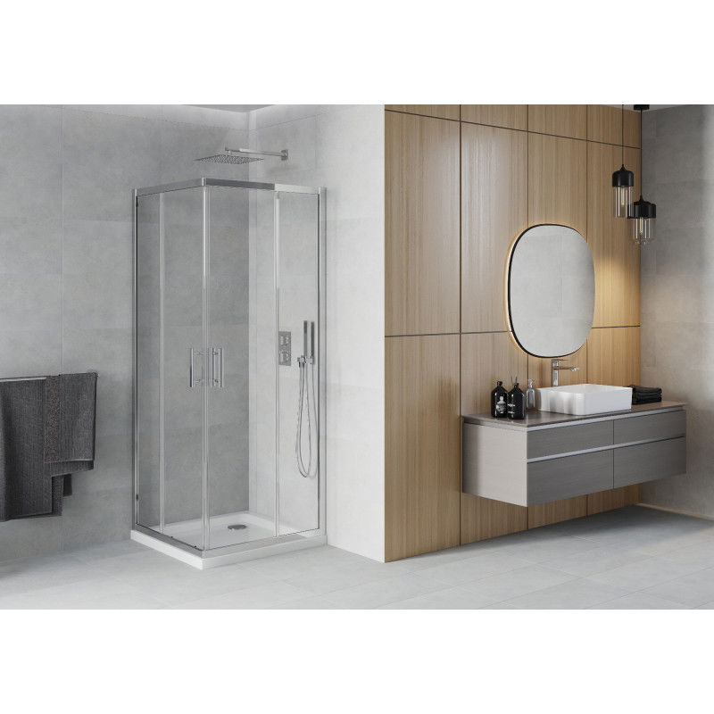 Mexen Rio square shower cabin 70 x 70 cm, transparent, chrome + Flat shower tray, white - 860-070-070-01-00-4010