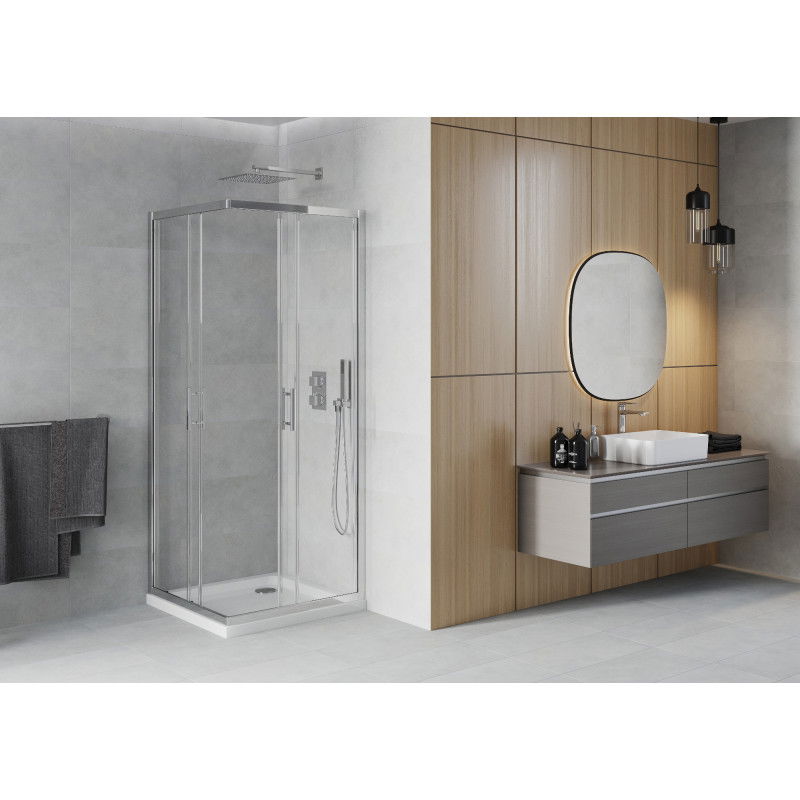 Mexen Rio 80 x 80 cm Square Shower Enclosure, Transparent, Chrome + Flat Shower Tray, White - 860-080-080-01-00-4010