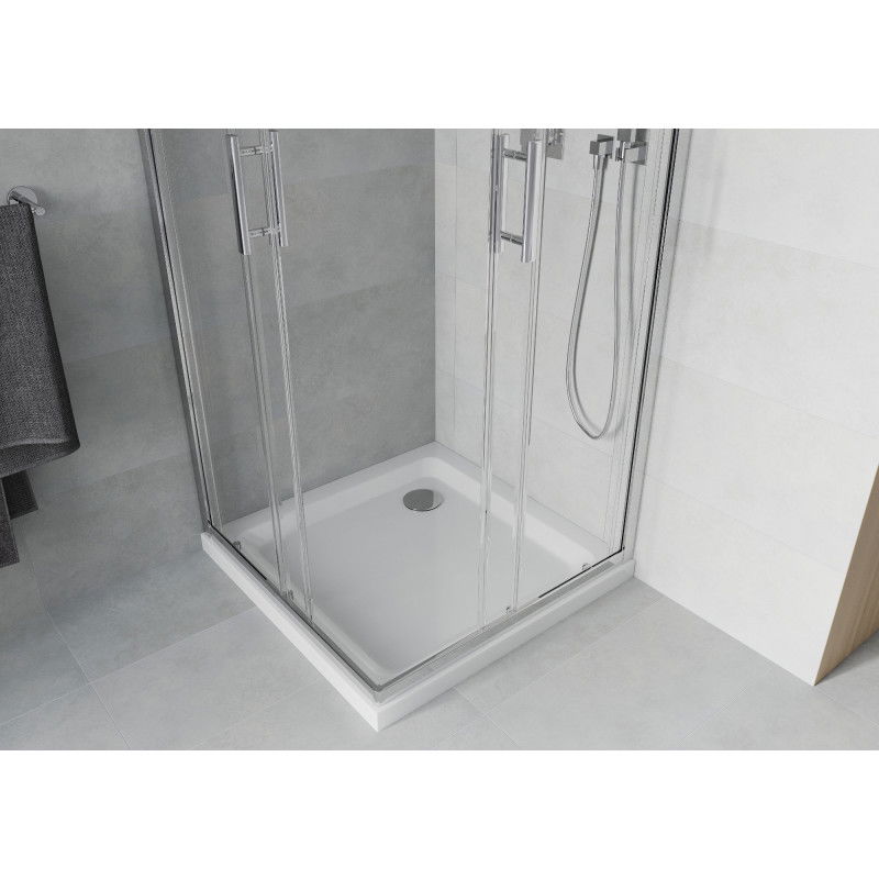 Mexen Rio 80 x 80 cm Square Shower Enclosure, Transparent, Chrome + Flat Shower Tray, White - 860-080-080-01-00-4010