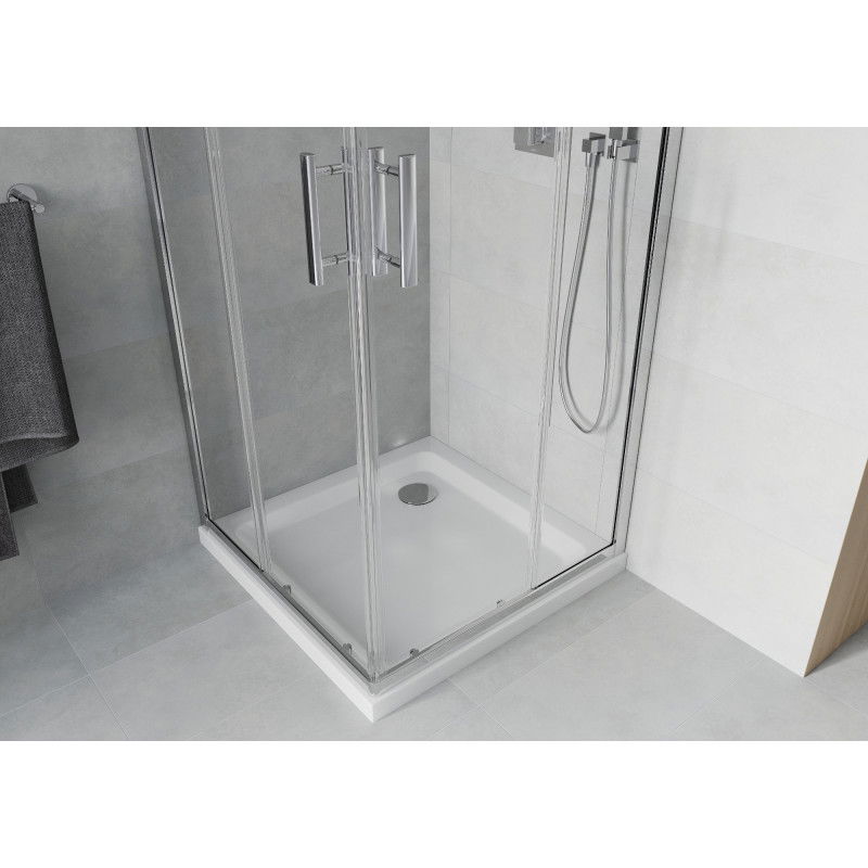 Mexen Rio 80 x 80 cm Square Shower Enclosure, Transparent, Chrome + Flat Shower Tray, White - 860-080-080-01-00-4010