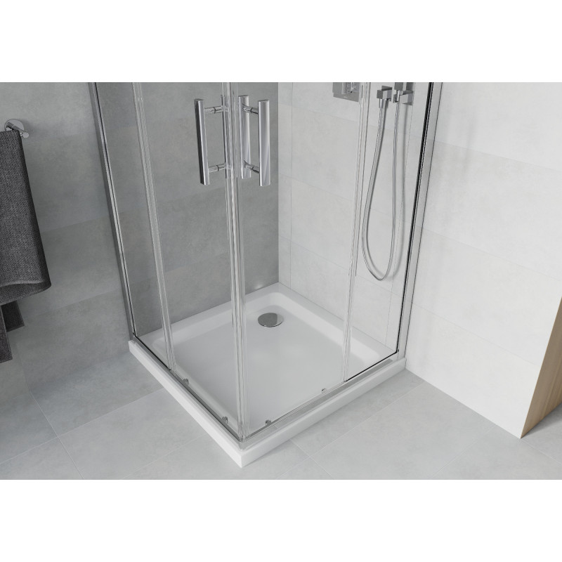 Mexen Rio 90 x 90 cm Square Shower Cabin, Transparent, Chrome + Flat Tray, White - 860-090-090-01-00-4010
