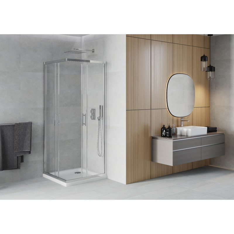 Mexen Rio 90 x 90 cm Square Shower Cabin, Transparent, Chrome + Flat Tray, White - 860-090-090-01-00-4010