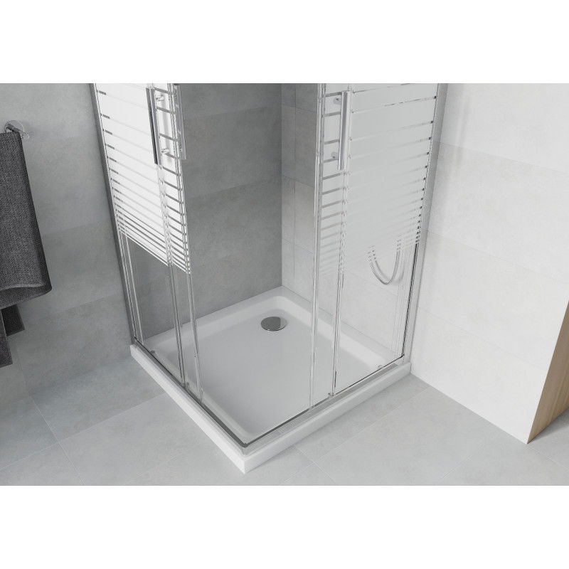 Mexen Rio 80 x 80 cm square shower cabin, white stripes, chrome + Flat tray, white - 860-080-080-01-20-4010